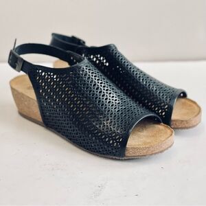 Eric Michael Wedge Sandals EU 39 US 8 Laser Cut Cork Black Perforated Leather
